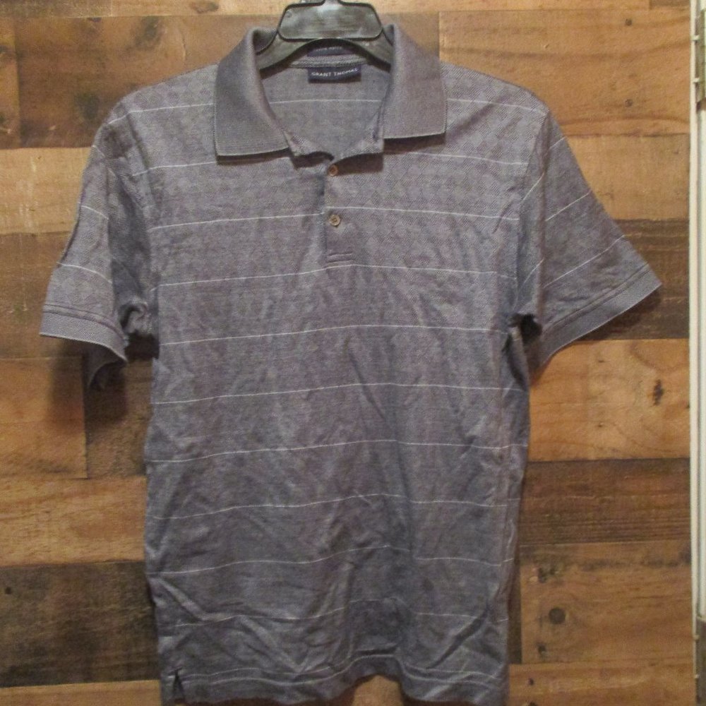 GRANT THOMAS MEN'S POLO GRAY PATTERNED MERCERIZE M